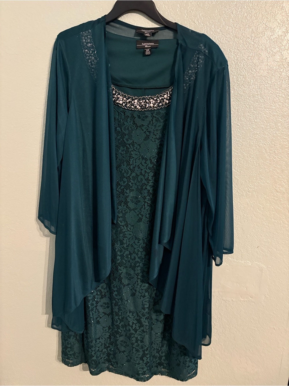 Teal Lace Dress with Sheer Overlay